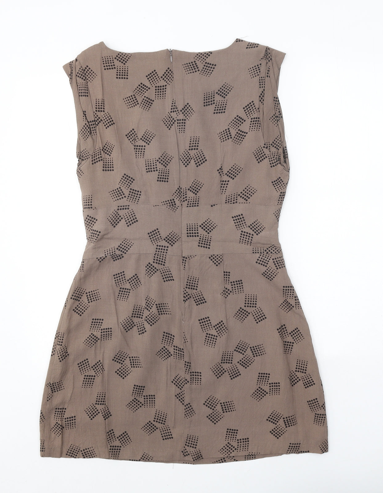 Apricot Womens Brown Geometric Viscose A-Line Size S Round Neck Zip