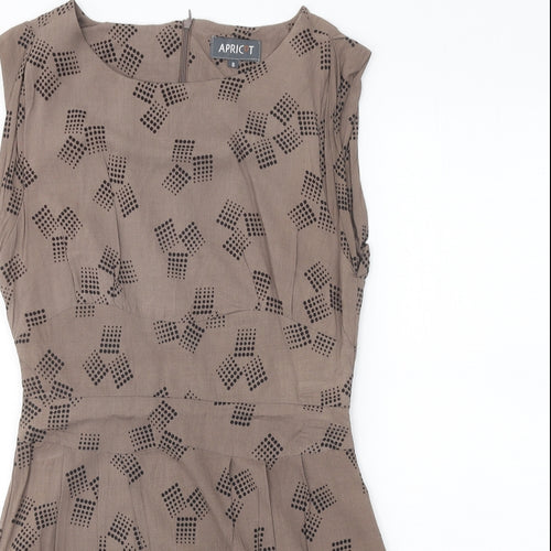 Apricot Womens Brown Geometric Viscose A-Line Size S Round Neck Zip