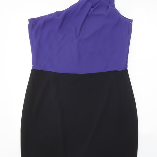 Spirit Womens Black Colourblock Polyester Bodycon Size 14 One Shoulder Pullover