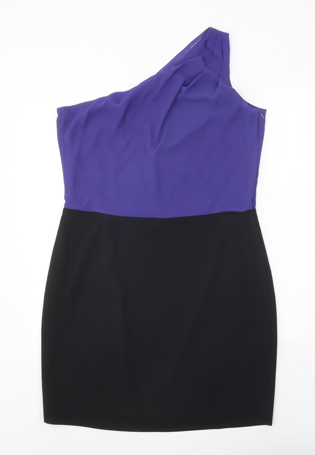 Spirit Womens Black Colourblock Polyester Bodycon Size 14 One Shoulder Pullover