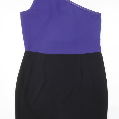 Spirit Womens Black Colourblock Polyester Bodycon Size 14 One Shoulder Pullover