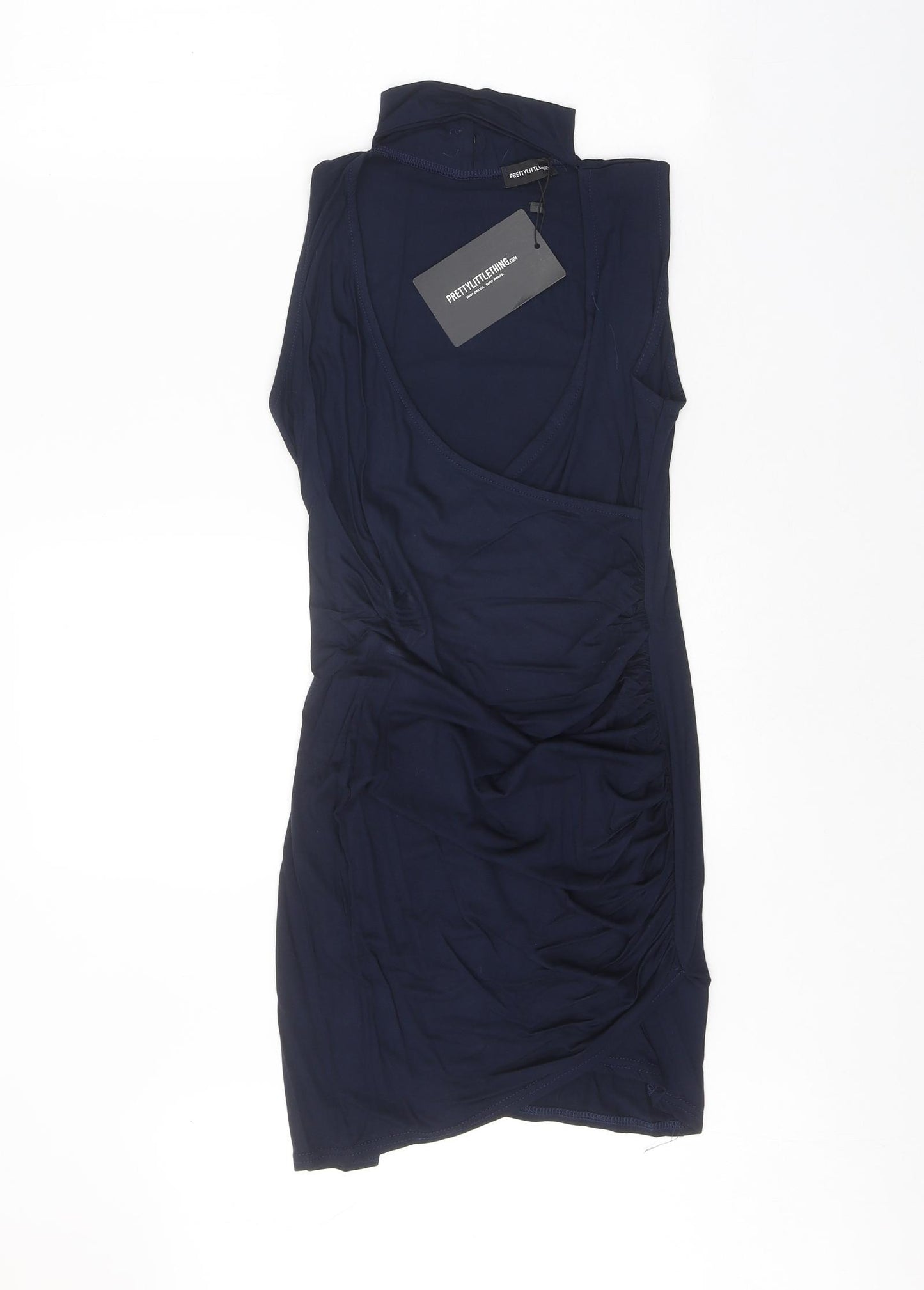 PRETTYLITTLETHING Womens Black Viscose Bodycon Size 10 Halter Button