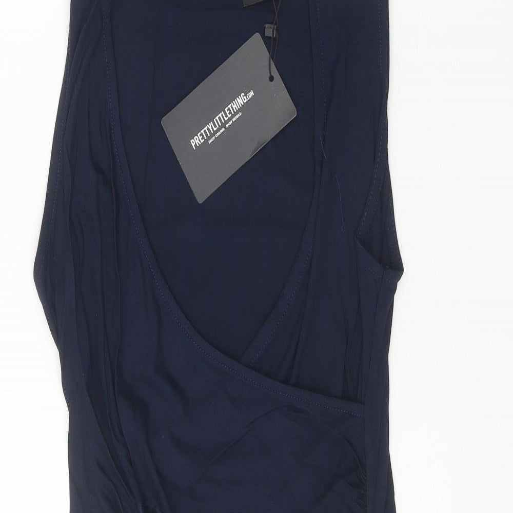 PRETTYLITTLETHING Womens Black Viscose Bodycon Size 10 Halter Button