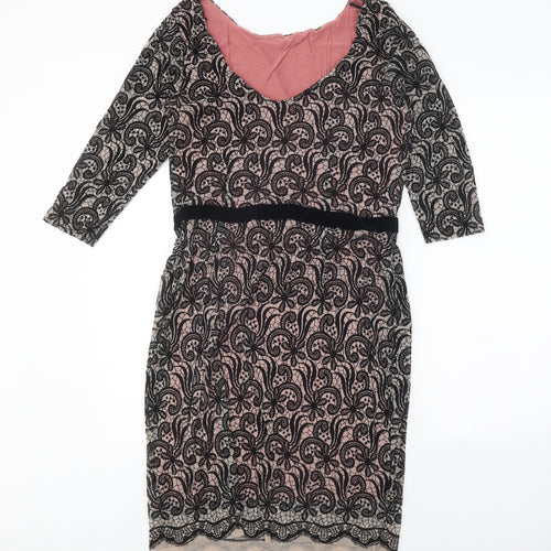 Preworn Womens Black Floral Polyester A-Line One Size V-Neck Pullover