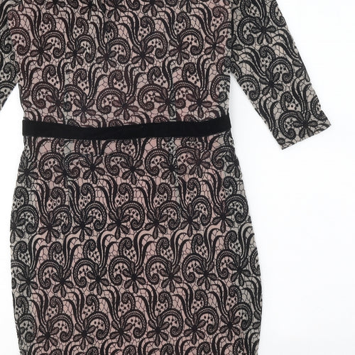 Preworn Womens Black Floral Polyester A-Line One Size V-Neck Pullover