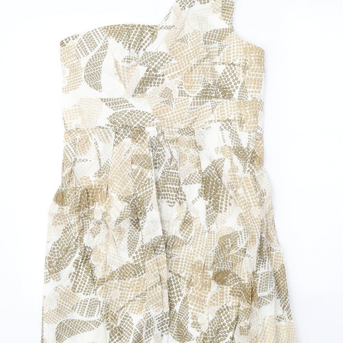 Maggy Boutique Womens White Geometric 100% Cotton Fit & Flare Size 8 One Shoulder Zip