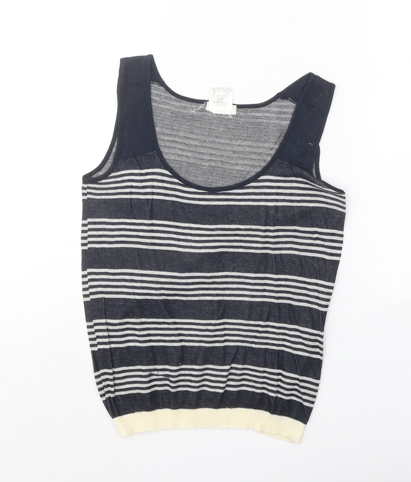 Rope Womens Black Striped Acrylic Basic Tank Size M Scoop Neck