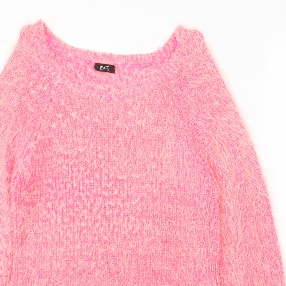 F&F Womens Pink Polyamide Jumper Dress Size 10 Round Neck Pullover