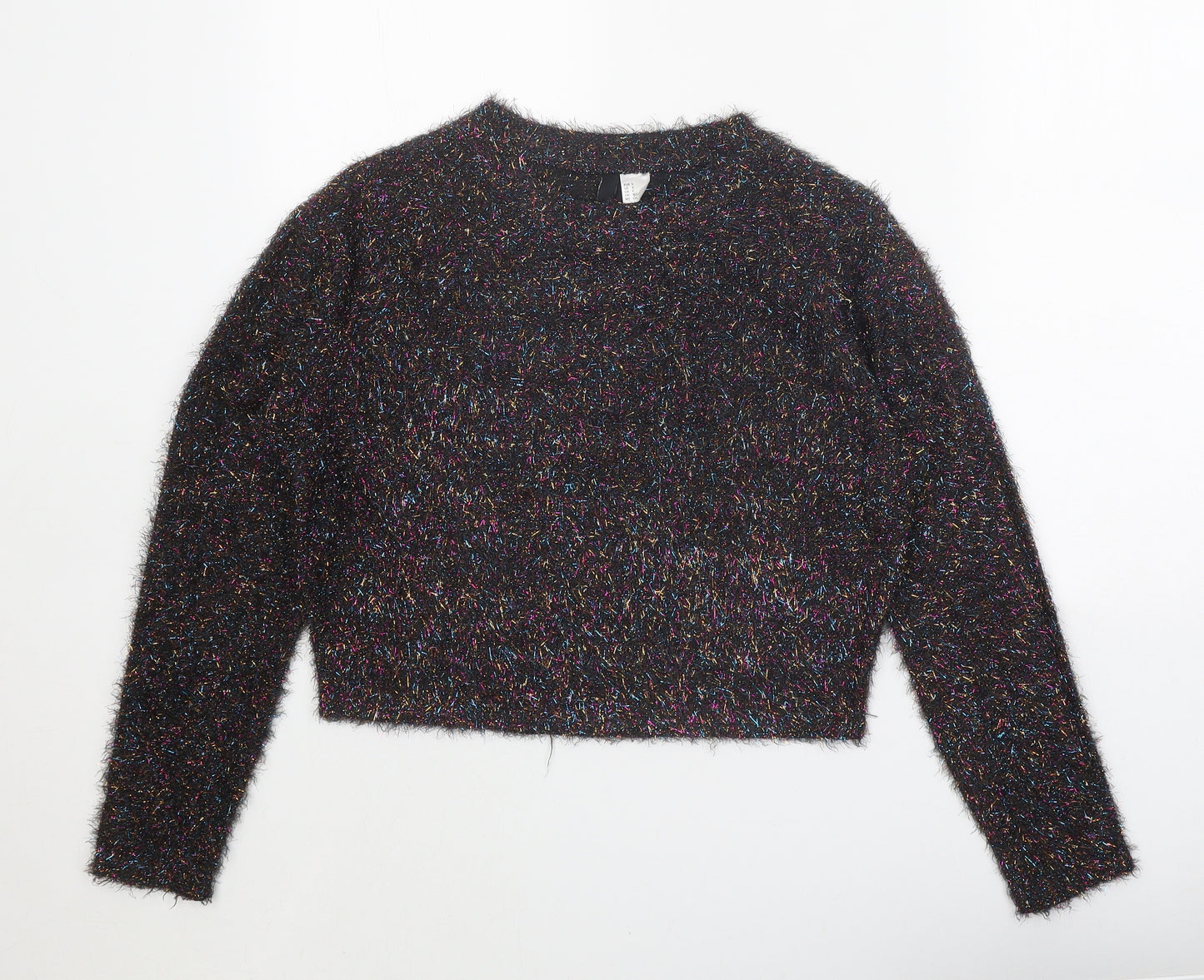 Divided Womens Black Round Neck Polyester Pullover Jumper Size S