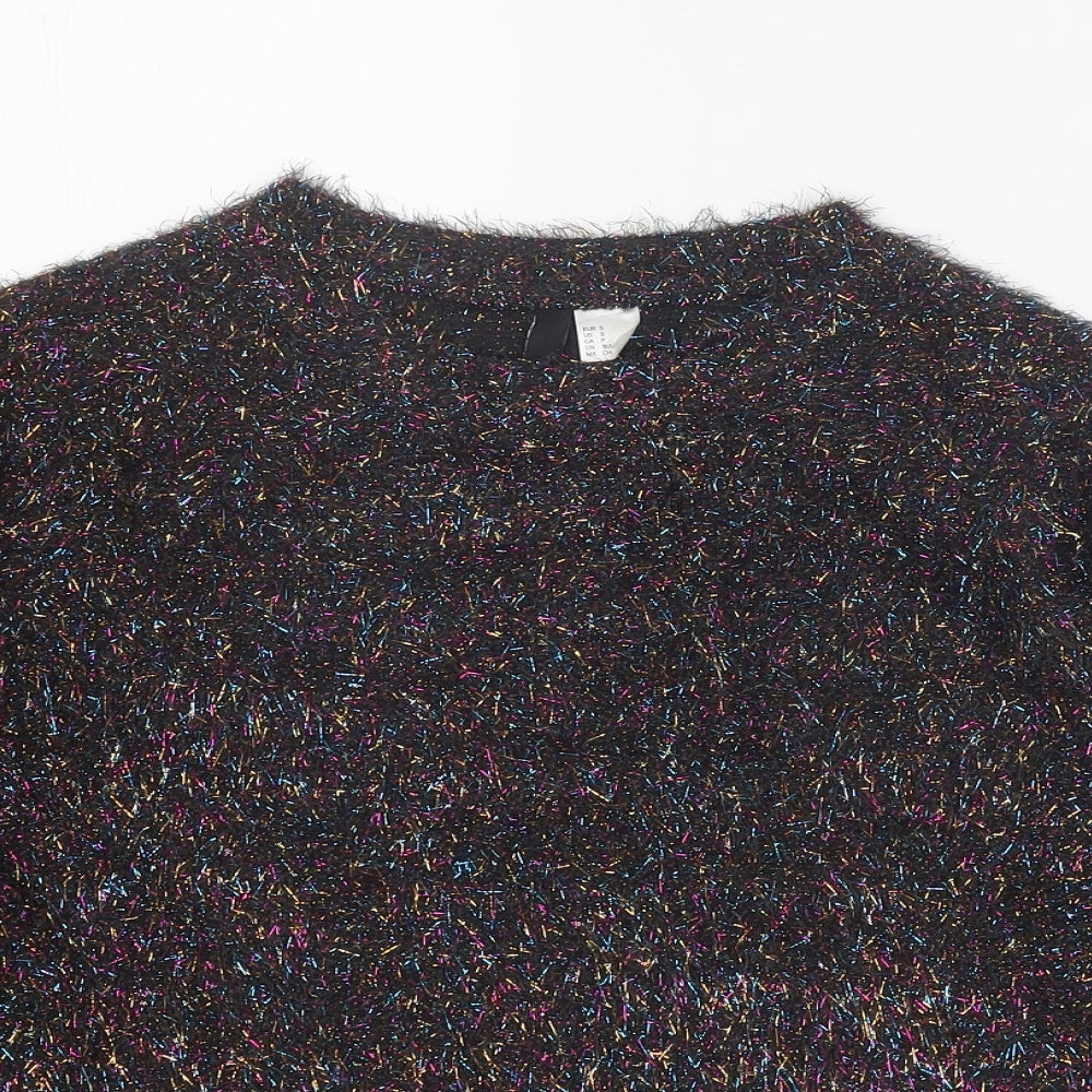 Divided Womens Black Round Neck Polyester Pullover Jumper Size S