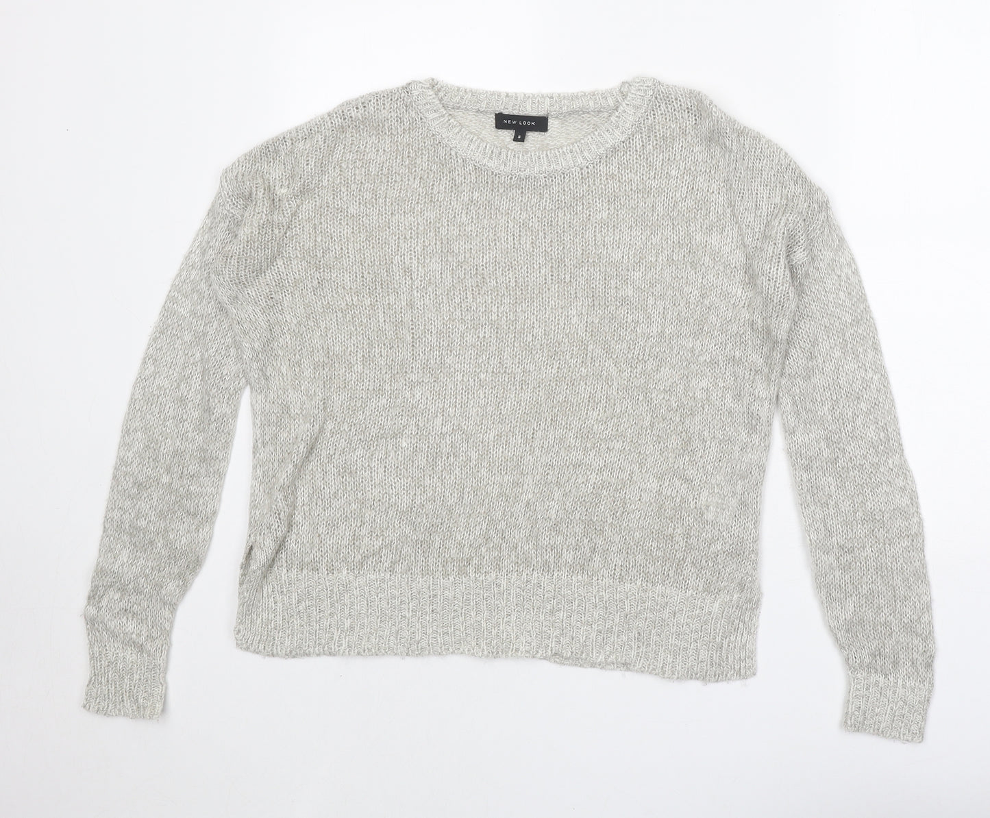 New Look Womens Grey Round Neck Acrylic Pullover Jumper Size S