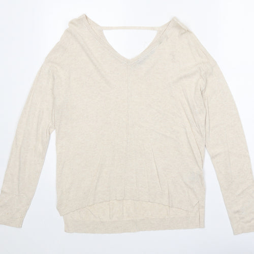 Marks and Spencer Womens Beige V-Neck Viscose Pullover Jumper Size 12