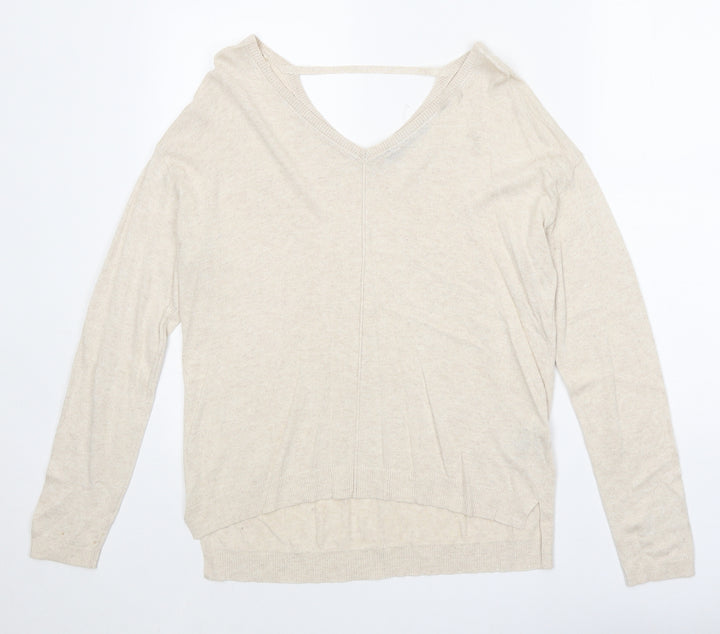Marks and Spencer Womens Beige V-Neck Viscose Pullover Jumper Size 12