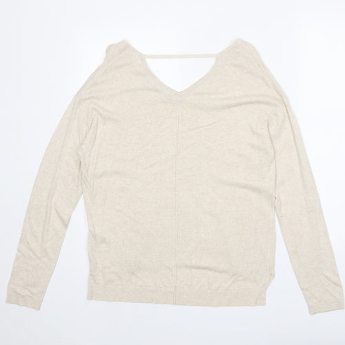 Marks and Spencer Womens Beige V-Neck Viscose Pullover Jumper Size 12