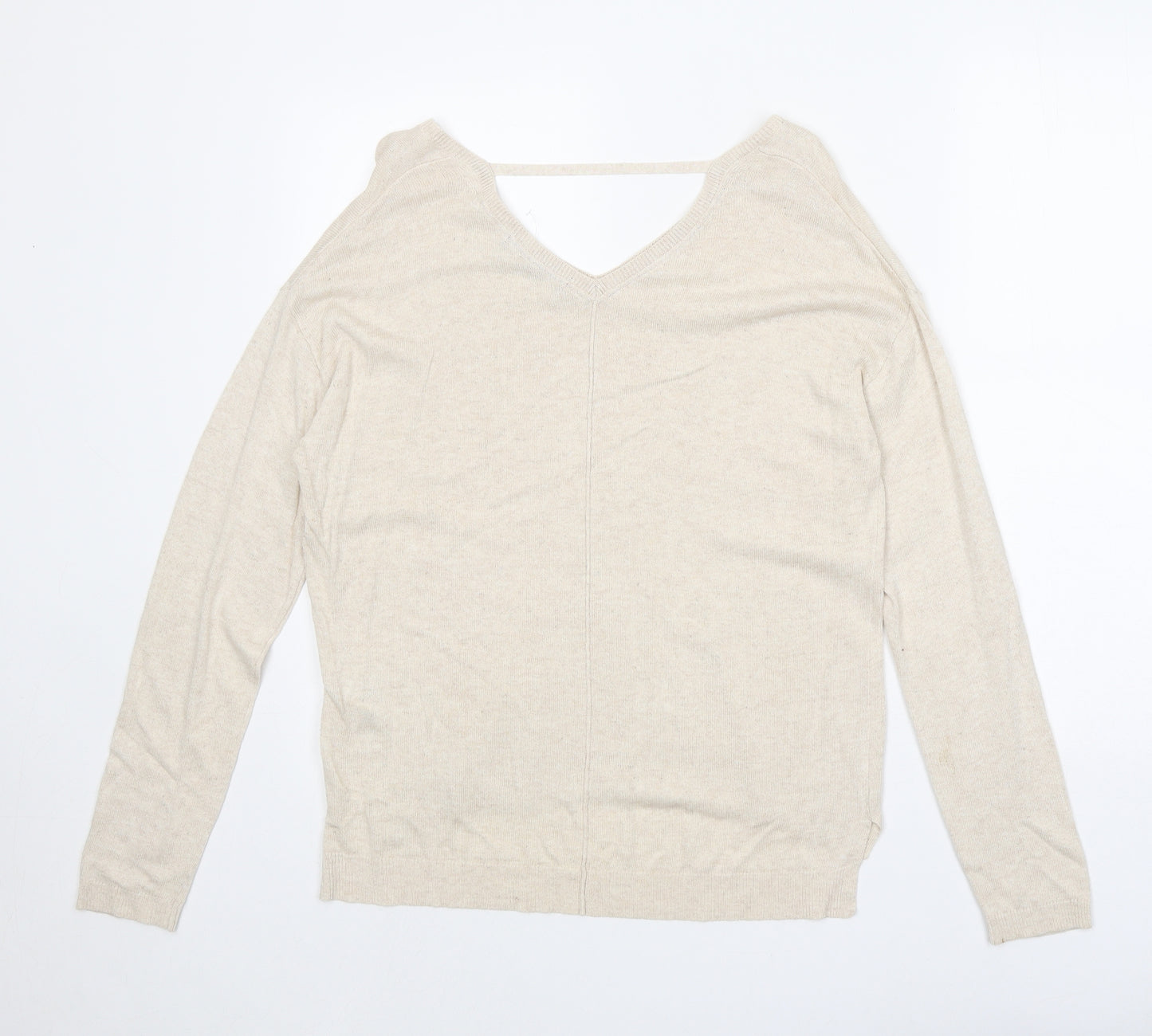 Marks and Spencer Womens Beige V-Neck Viscose Pullover Jumper Size 12