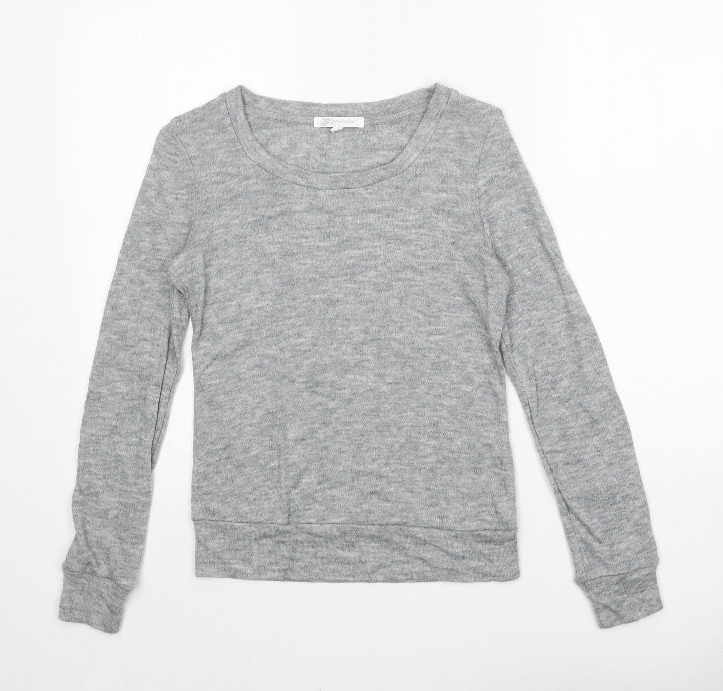 Glamourous Womens Grey Round Neck Acrylic Pullover Jumper Size 8 - Elbow Patches