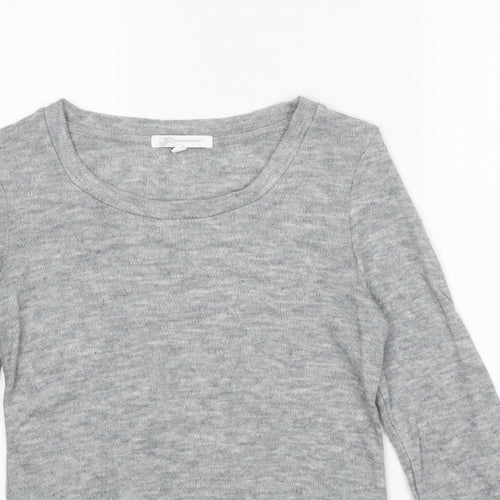 Glamourous Womens Grey Round Neck Acrylic Pullover Jumper Size 8 - Elbow Patches