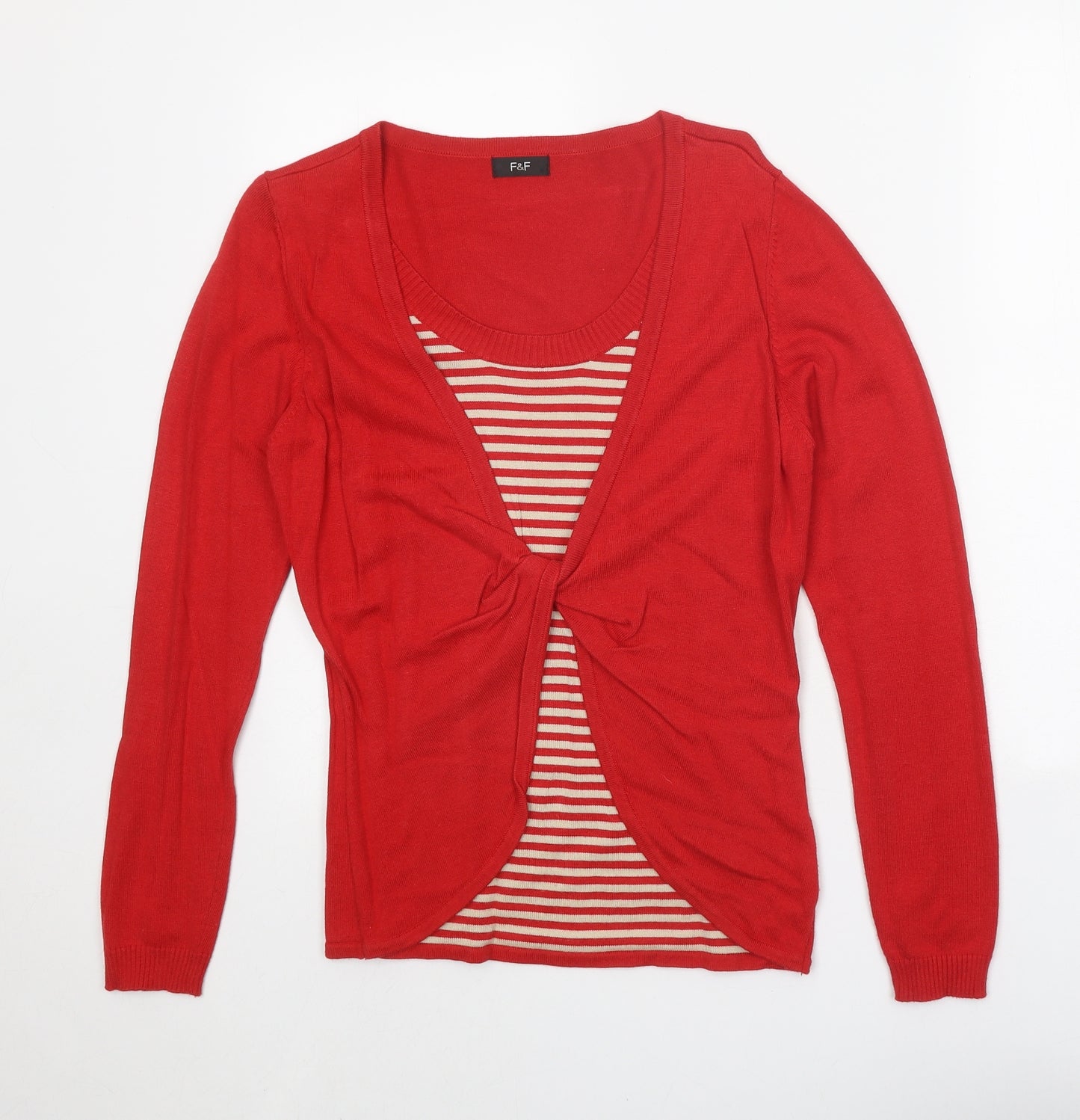 F&F Womens Red Round Neck Striped Viscose Pullover Jumper Size 12 - Twin Set