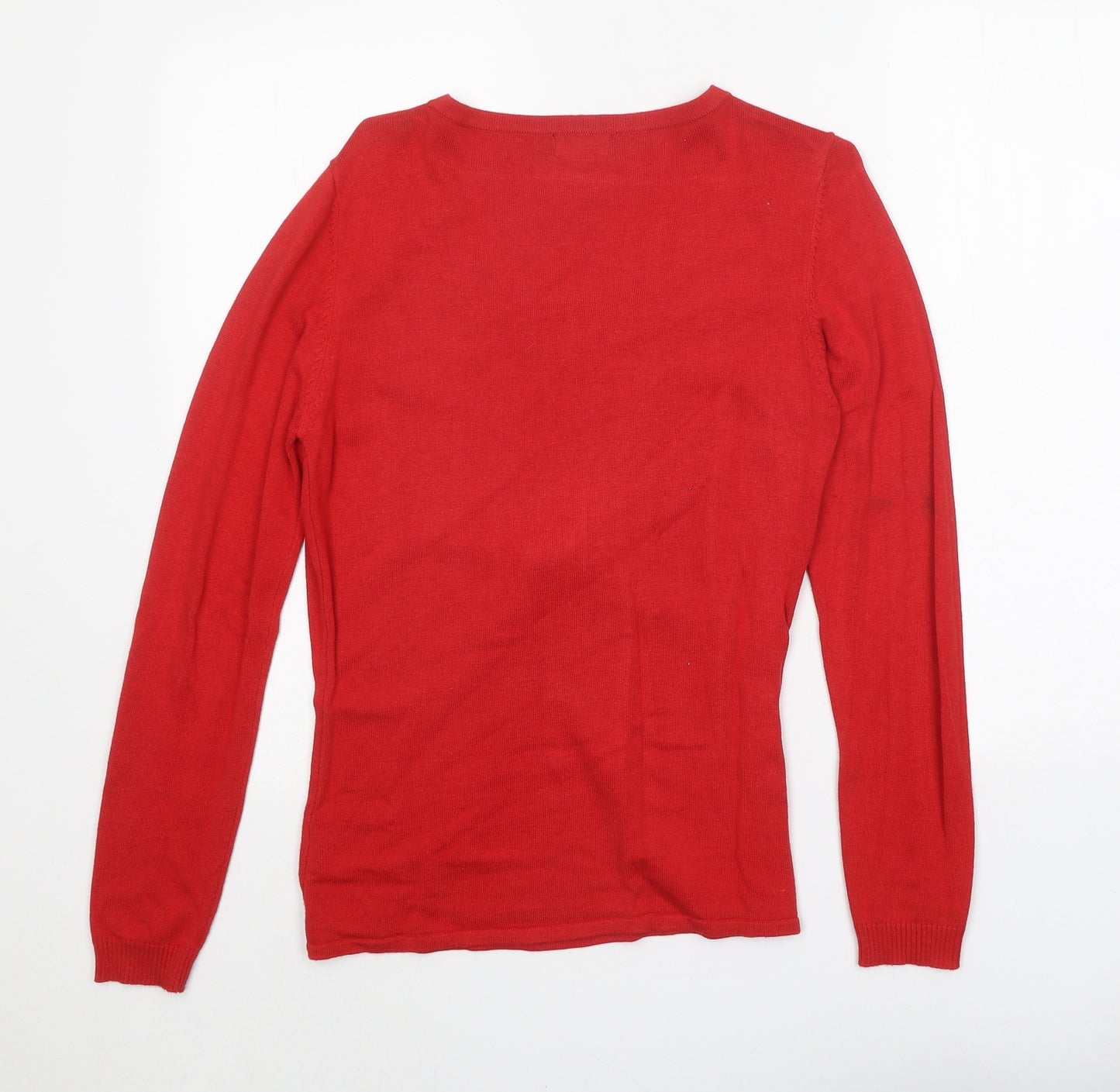 F&F Womens Red Round Neck Striped Viscose Pullover Jumper Size 12 - Twin Set