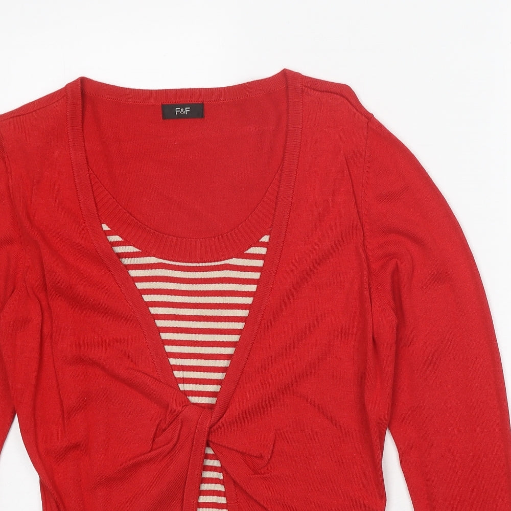 F&F Womens Red Round Neck Striped Viscose Pullover Jumper Size 12 - Twin Set