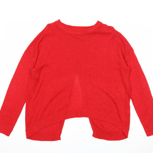 New Look Womens Red Round Neck Acrylic Pullover Jumper Size M