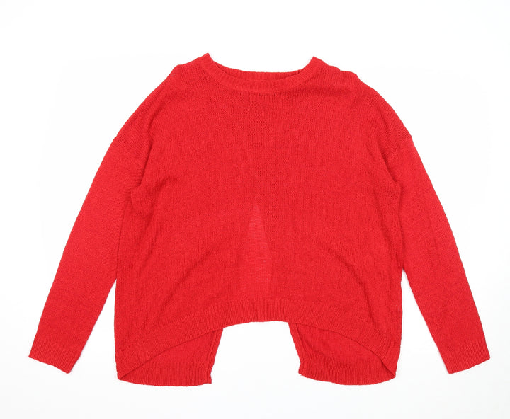 New Look Womens Red Round Neck Acrylic Pullover Jumper Size M