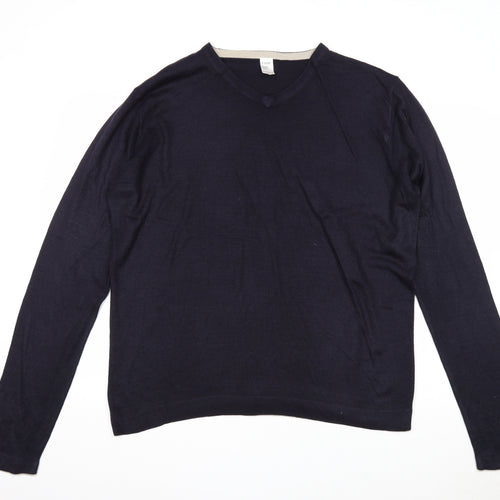 Preworn Mens Blue V-Neck Acrylic Pullover Jumper Size XL Long Sleeve