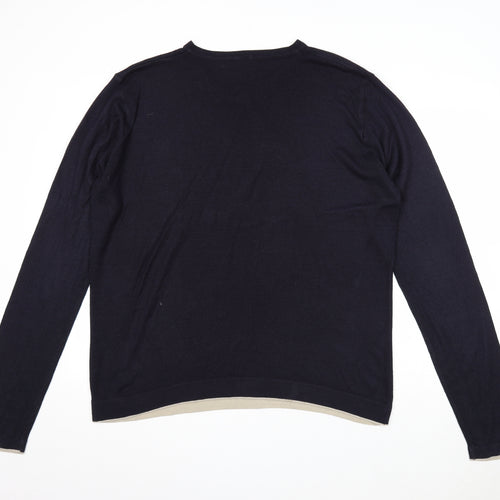 Preworn Mens Blue V-Neck Acrylic Pullover Jumper Size XL Long Sleeve