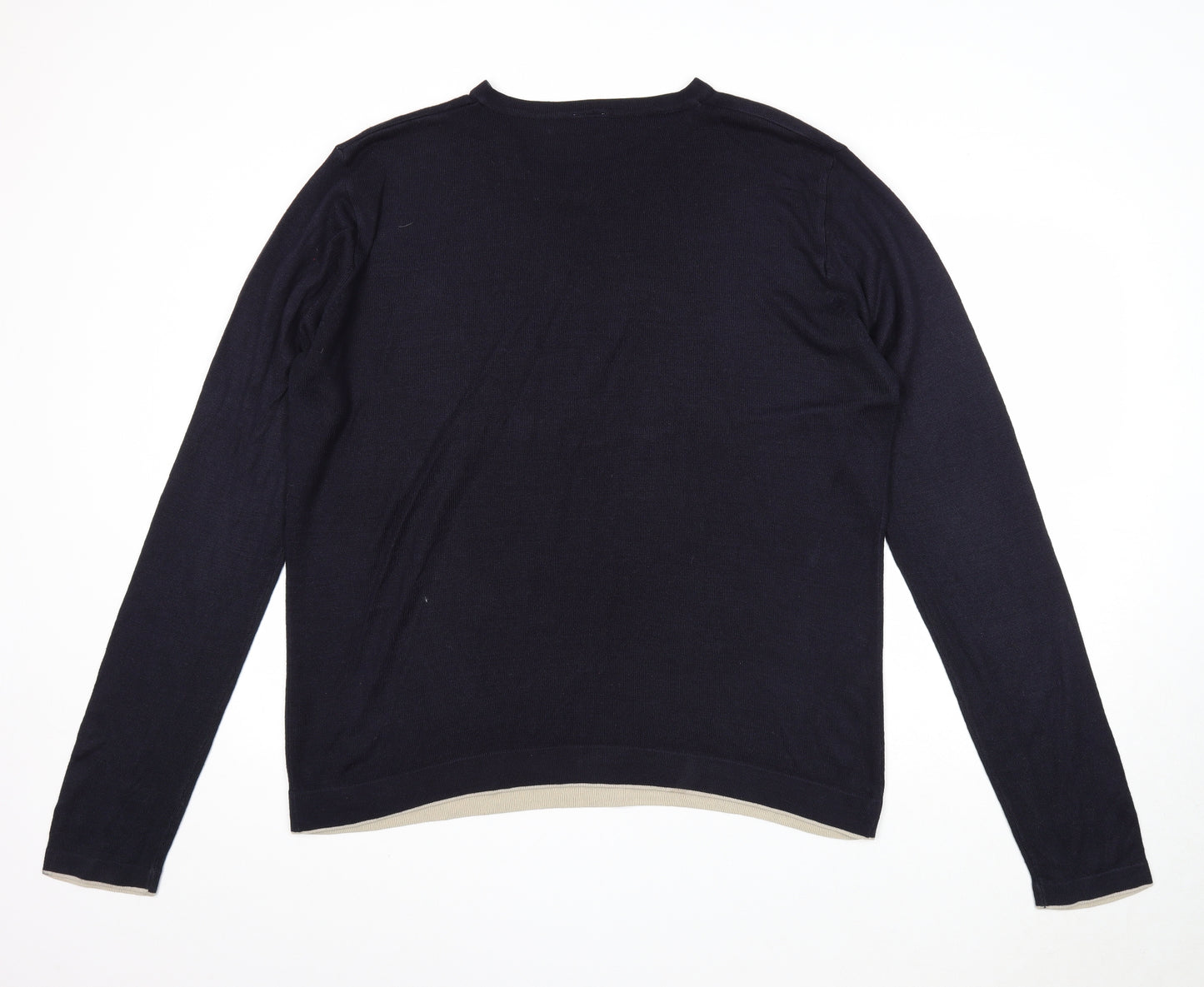 Preworn Mens Blue V-Neck Acrylic Pullover Jumper Size XL Long Sleeve