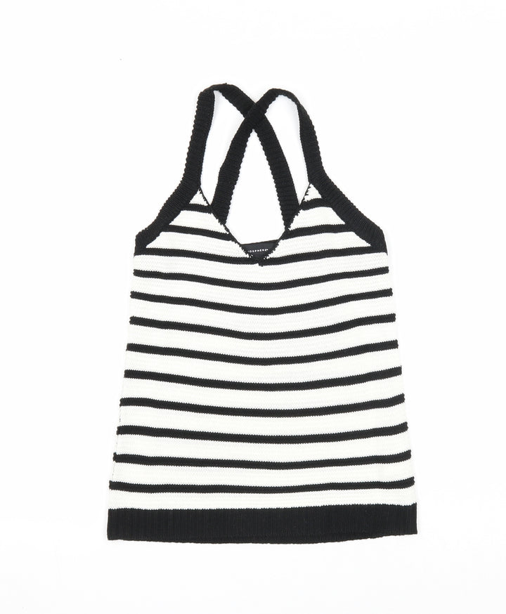 Atmosphere Womens Black Striped Acrylic Basic Tank Size 4 V-Neck