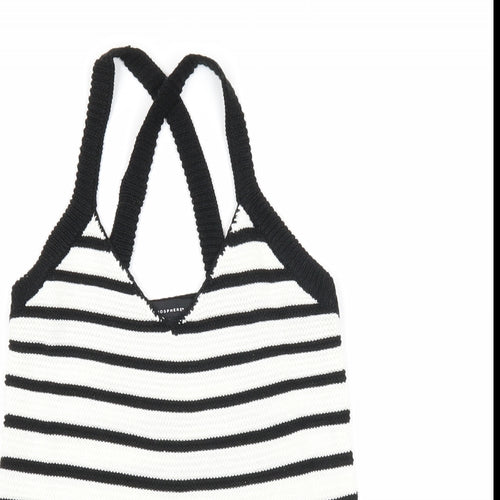 Atmosphere Womens Black Striped Acrylic Basic Tank Size 4 V-Neck