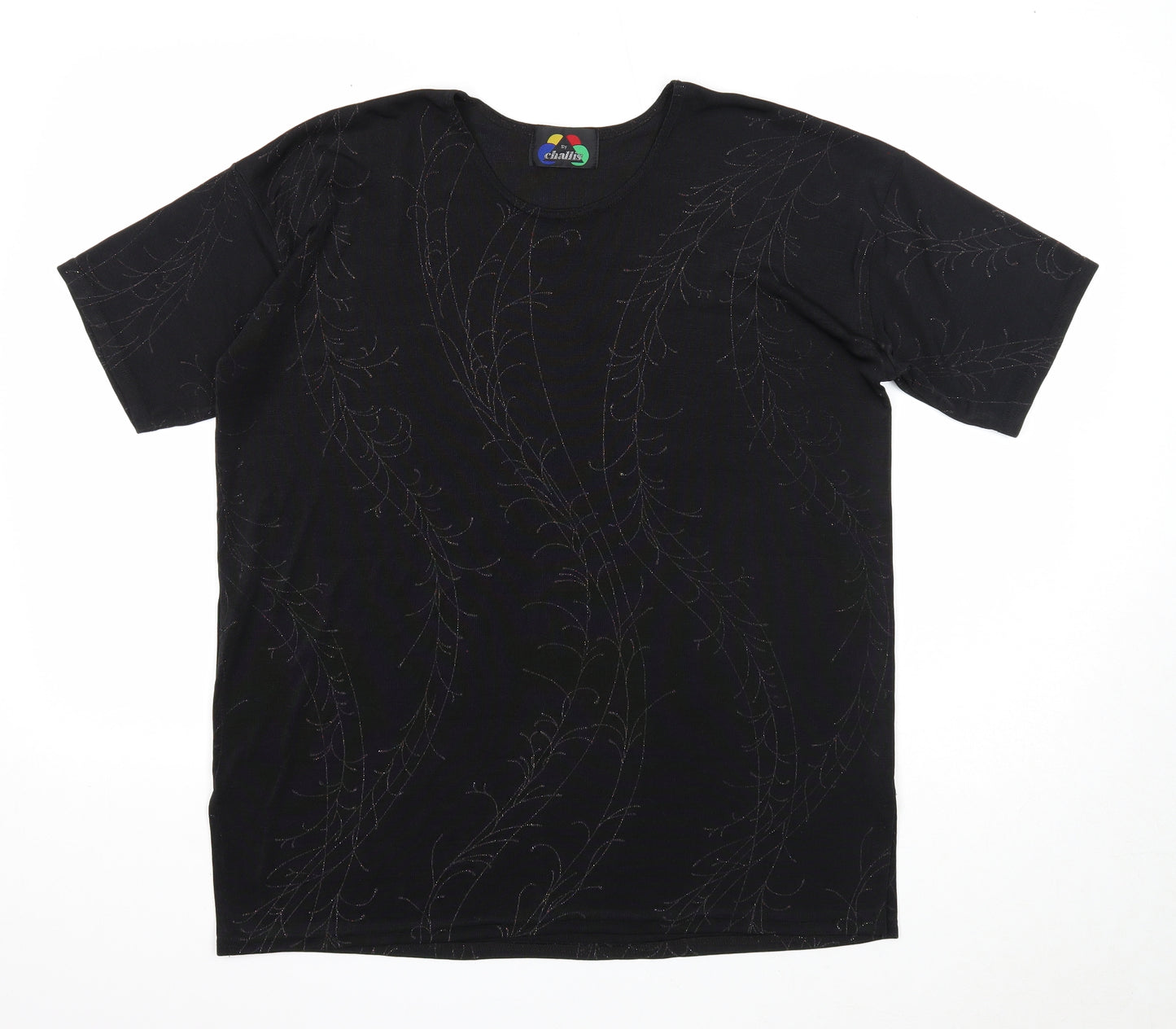 Challis Womens Black Acetate Basic T-Shirt Size 2XL Round Neck