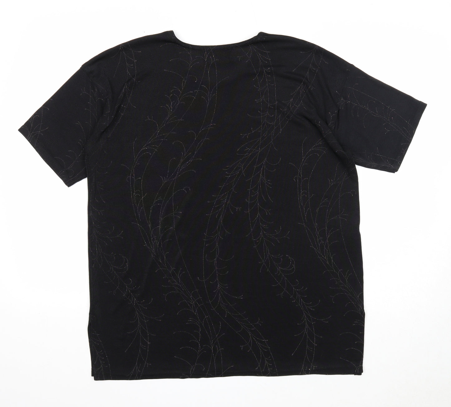 Challis Womens Black Acetate Basic T-Shirt Size 2XL Round Neck