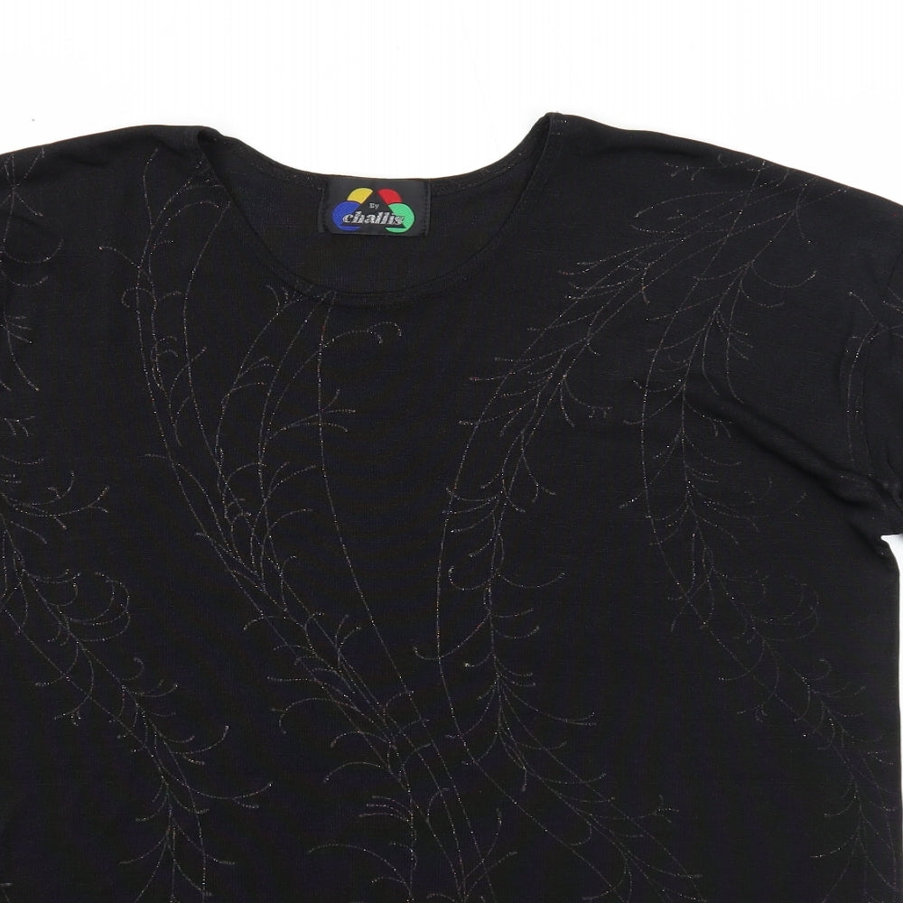 Challis Womens Black Acetate Basic T-Shirt Size 2XL Round Neck