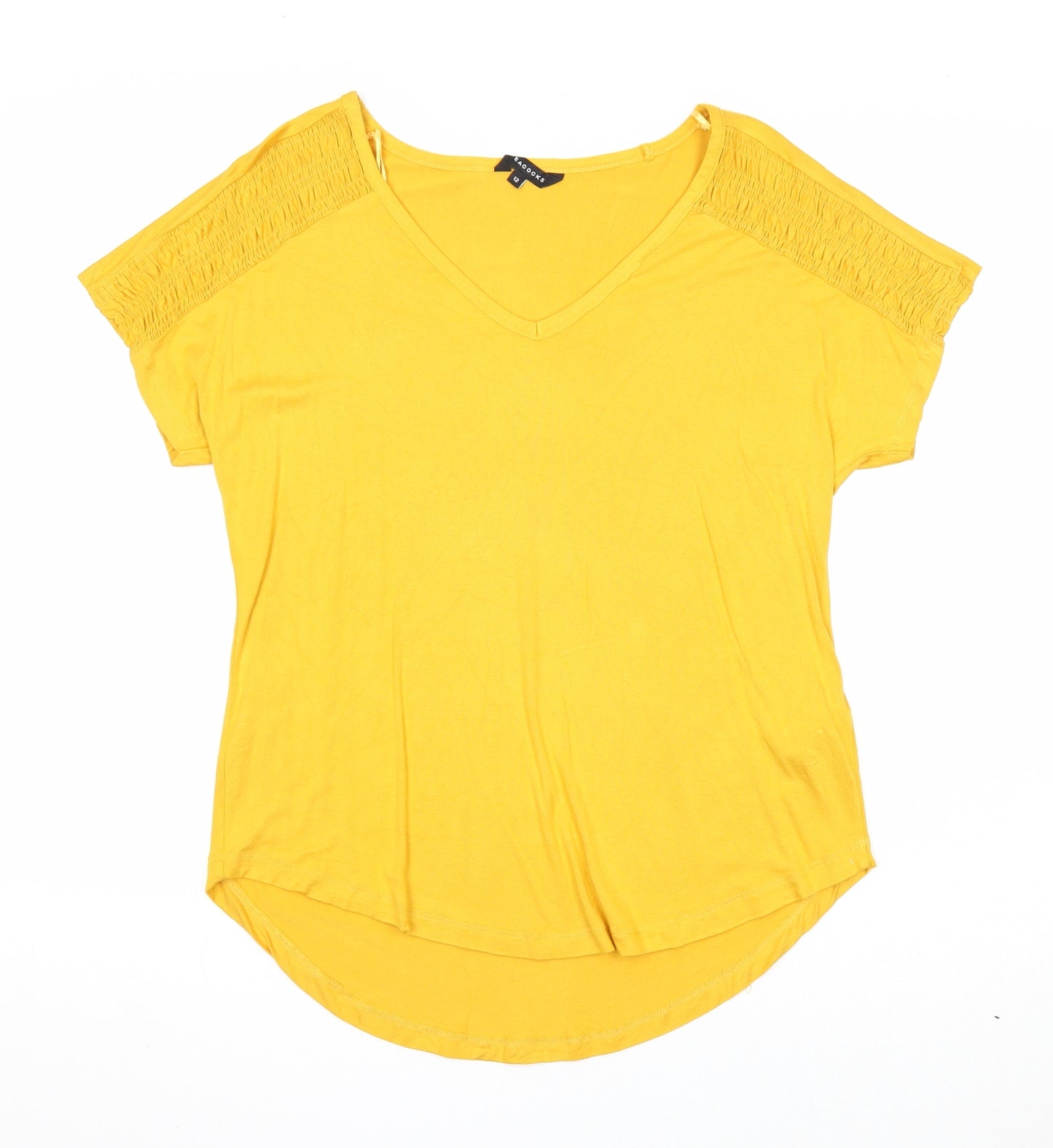 Peacocks Womens Yellow Viscose Basic T-Shirt Size 12 V-Neck
