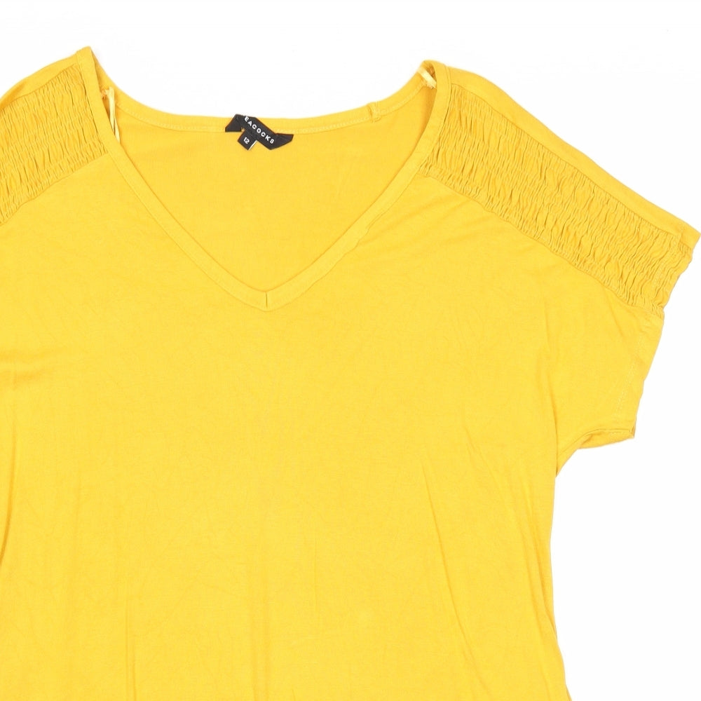 Peacocks Womens Yellow Viscose Basic T-Shirt Size 12 V-Neck