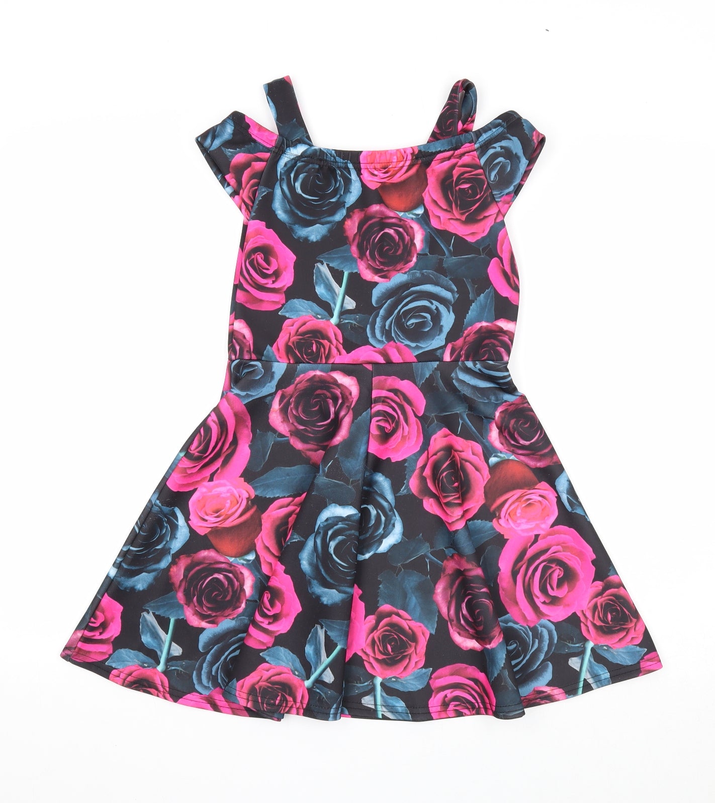 Miss E-vie Girls Multicoloured Floral Polyester Fit & Flare Size 9 Years Round Neck Pullover