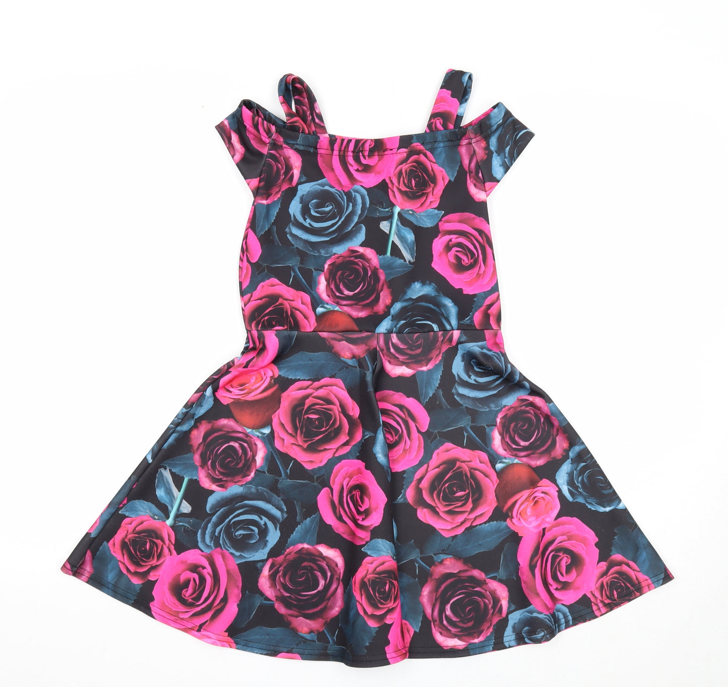 Miss E-vie Girls Multicoloured Floral Polyester Fit & Flare Size 9 Years Round Neck Pullover