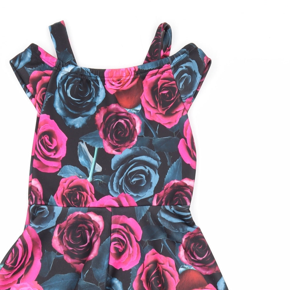 Miss E-vie Girls Multicoloured Floral Polyester Fit & Flare Size 9 Years Round Neck Pullover