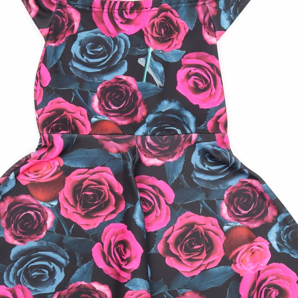 Miss E-vie Girls Multicoloured Floral Polyester Fit & Flare Size 9 Years Round Neck Pullover