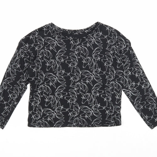 TU Girls Black Geometric Cotton Basic Blouse Size 6 Years Scoop Neck Pullover - Unicorn
