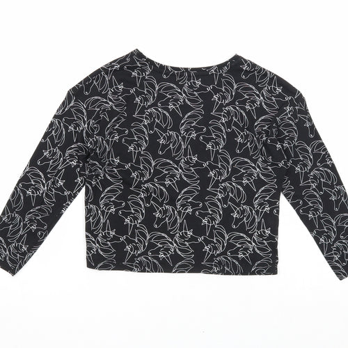 TU Girls Black Geometric Cotton Basic Blouse Size 6 Years Scoop Neck Pullover - Unicorn