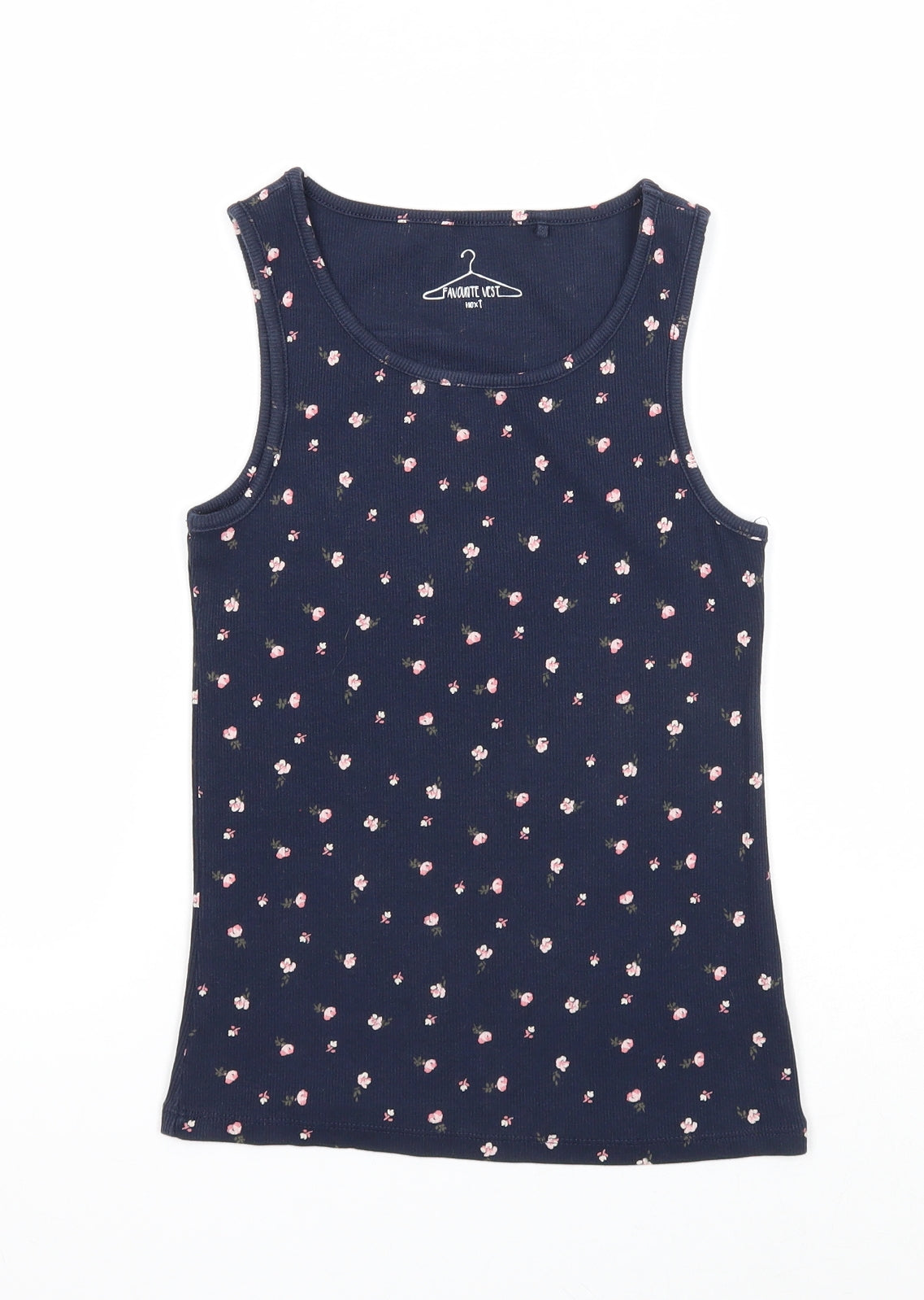NEXT Girls Blue Floral Cotton Basic Tank Size 10 Years Scoop Neck Pullover - Ribbed