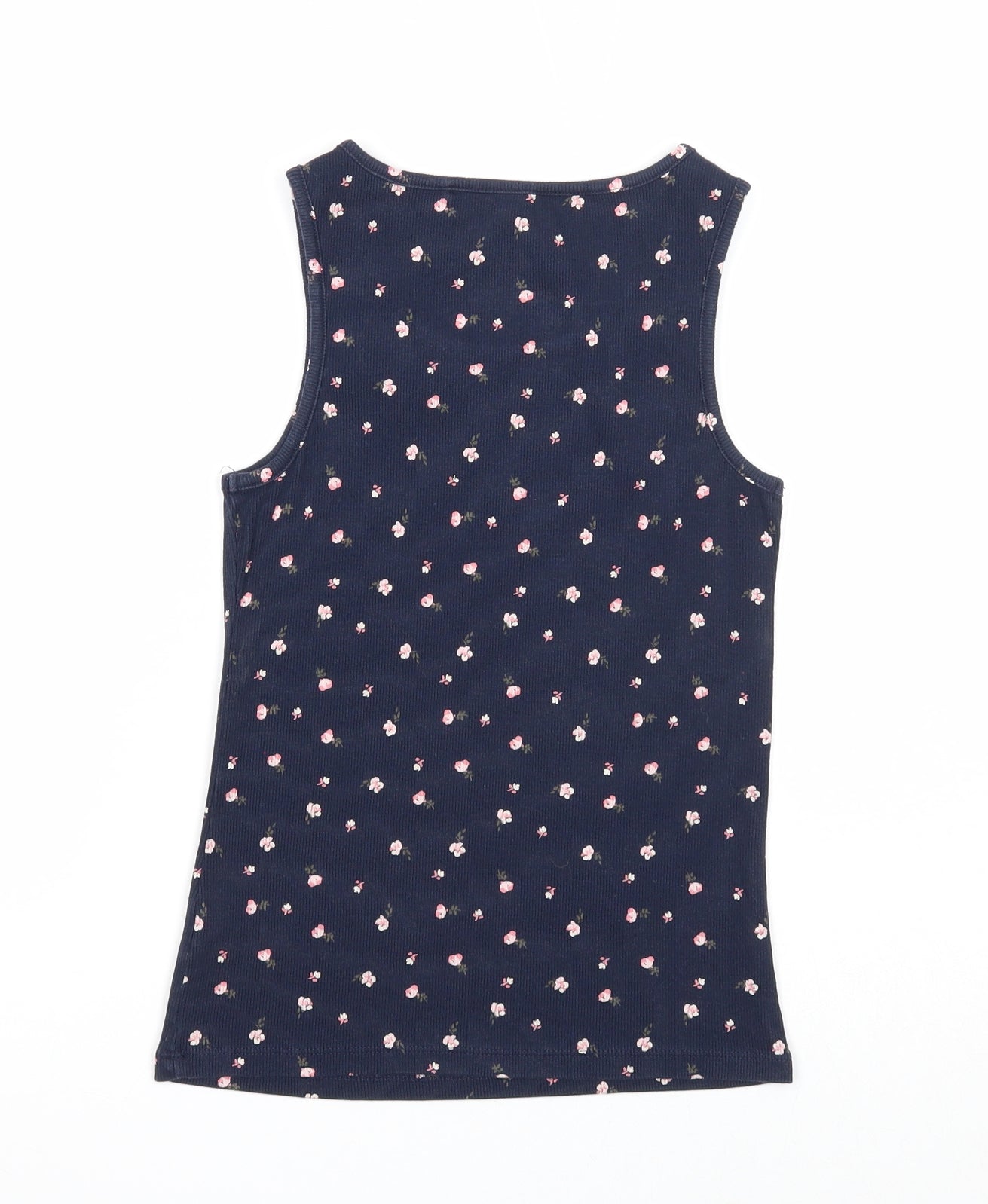 NEXT Girls Blue Floral Cotton Basic Tank Size 10 Years Scoop Neck Pullover - Ribbed