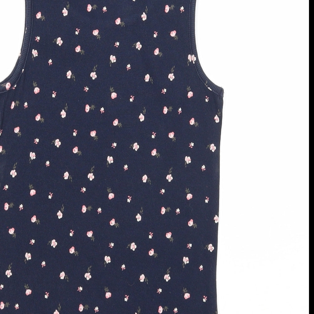 NEXT Girls Blue Floral Cotton Basic Tank Size 10 Years Scoop Neck Pullover - Ribbed