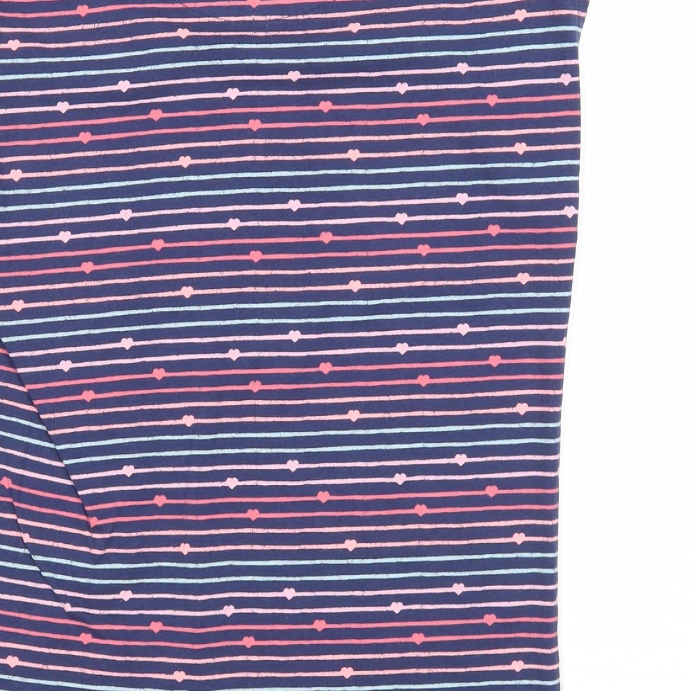 Marks and Spencer Girls Blue Striped Cotton Basic T-Shirt Size 10-11 Years Scoop Neck Pullover - Hearts