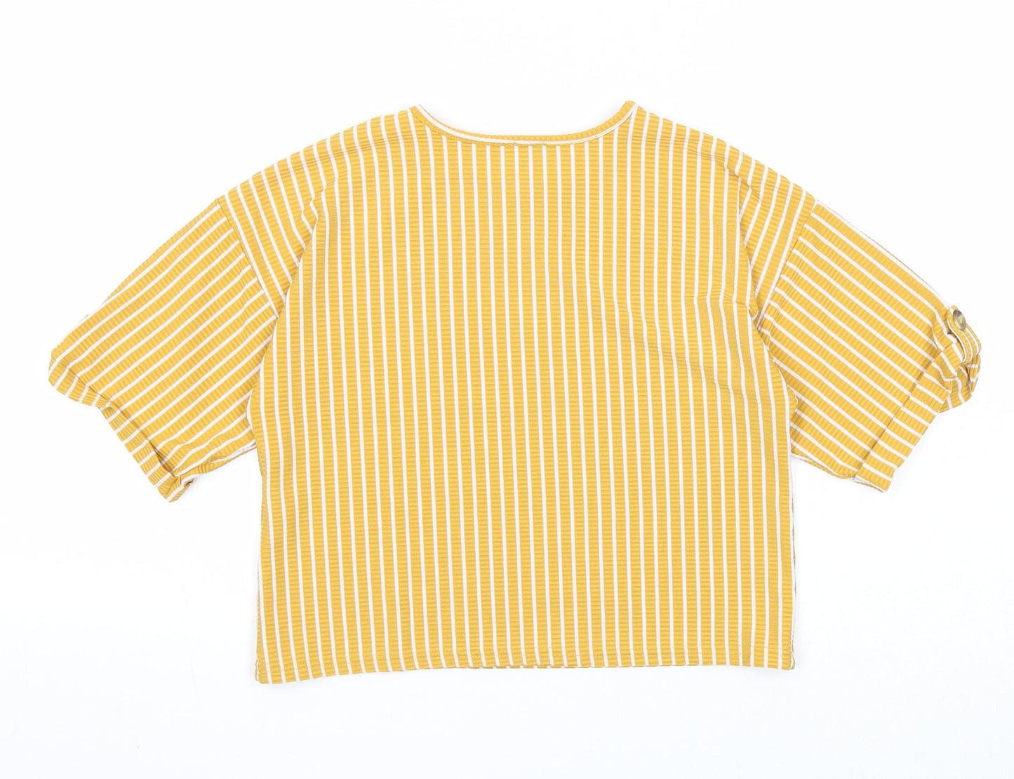 River Island Girls Yellow Striped Polyester Basic T-Shirt Size 9-10 Years Scoop Neck Pullover