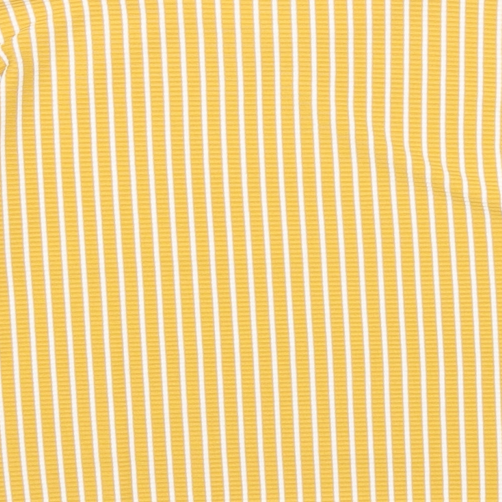 River Island Girls Yellow Striped Polyester Basic T-Shirt Size 9-10 Years Scoop Neck Pullover