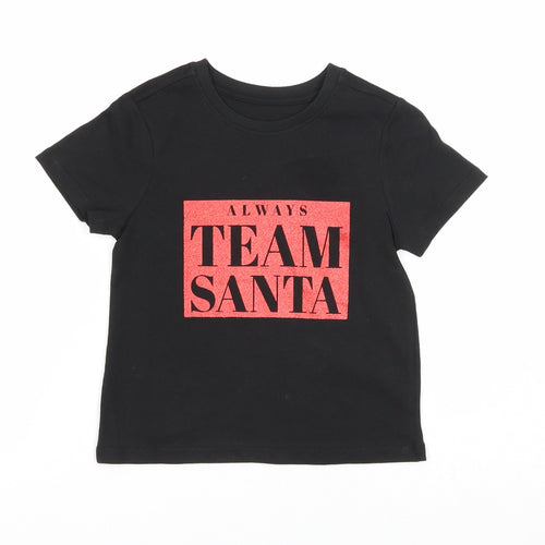 Preworn Girls Black Cotton Basic T-Shirt Size 2-3 Years Scoop Neck Pullover - Always Team Santa