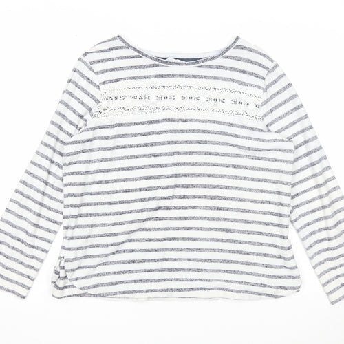Falmer Heritage Womens White Round Neck Striped Polyester Pullover Jumper Size 14